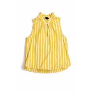 J.Crew Yellow & White Striped Sleeveless Ruffle Neck Blouse Petite 8P